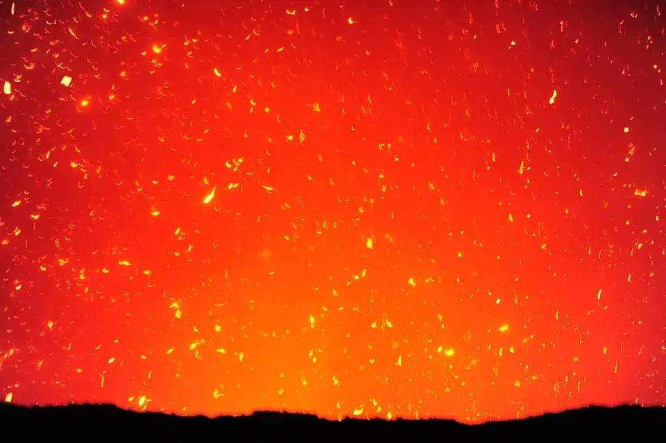 Mount Yasur night Strombolian lava explosion Tanna Island Vanuatu subduction zone volcano