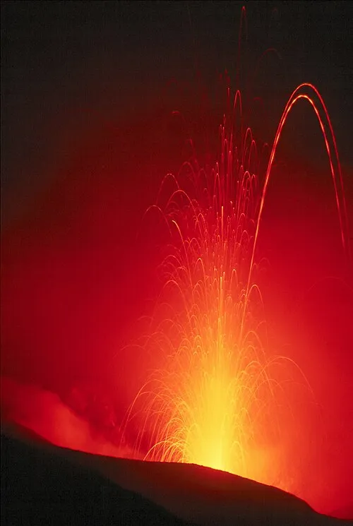 Stromboli night Strombolian eruption burst, Aeolian Islands Italy persistent volcano