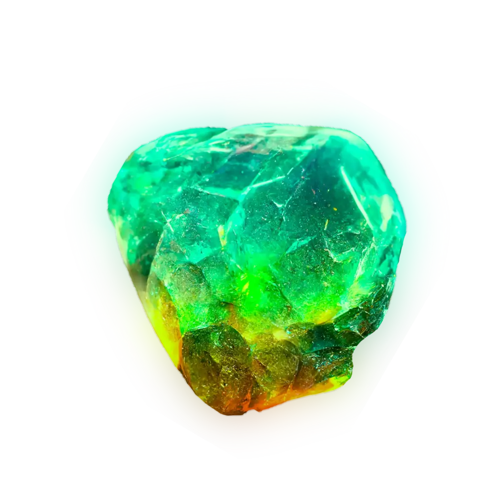 Colorful glowing crystal with green and yellow hues