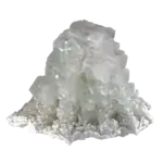 Cluster of translucent cubic crystals on a white mineral base (halite)