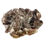 Cluster of shiny brown layered mica crystals on black background