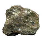 Dark greenish-gray shiny metamorphic rock specimen (muscovite mineral)