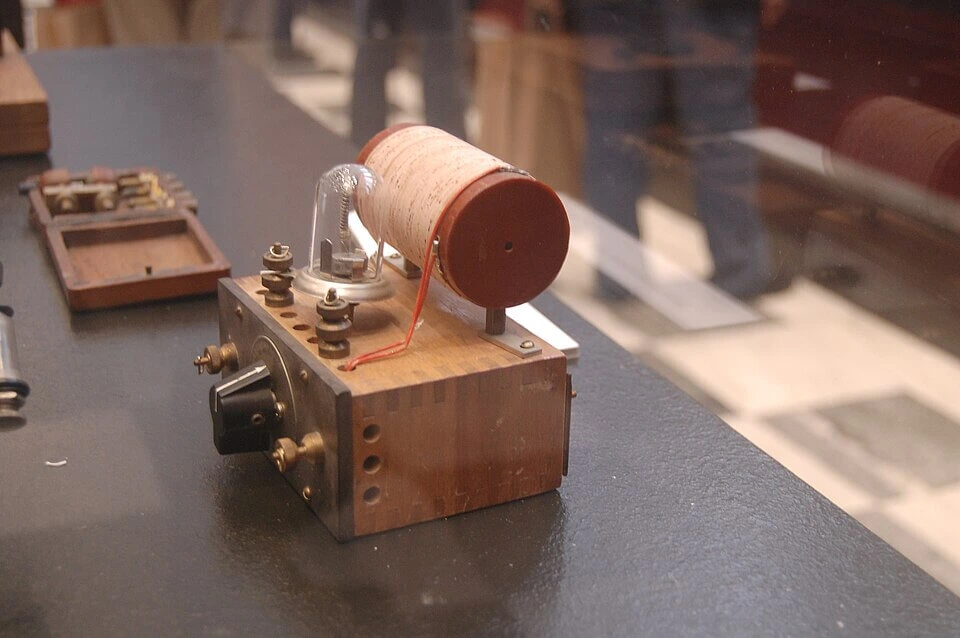 Home-built 1945 galena crystal radio with cat's whisker detector