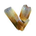 Golden-yellow crystal cluster with elongated translucent mineral prisms (borax mineral specimen)