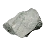 Rough gray-green rock specimen on white background (quarzite)
