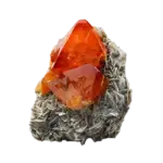 Orange schneelite crystal cluster on gray bladed mineral matrix