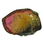 Polished watermelon tourmaline slice with pink, yellow, and green bands