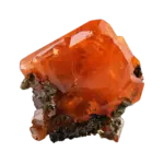 Bright orange wulfenite crystal cluster on dark mineral matrix