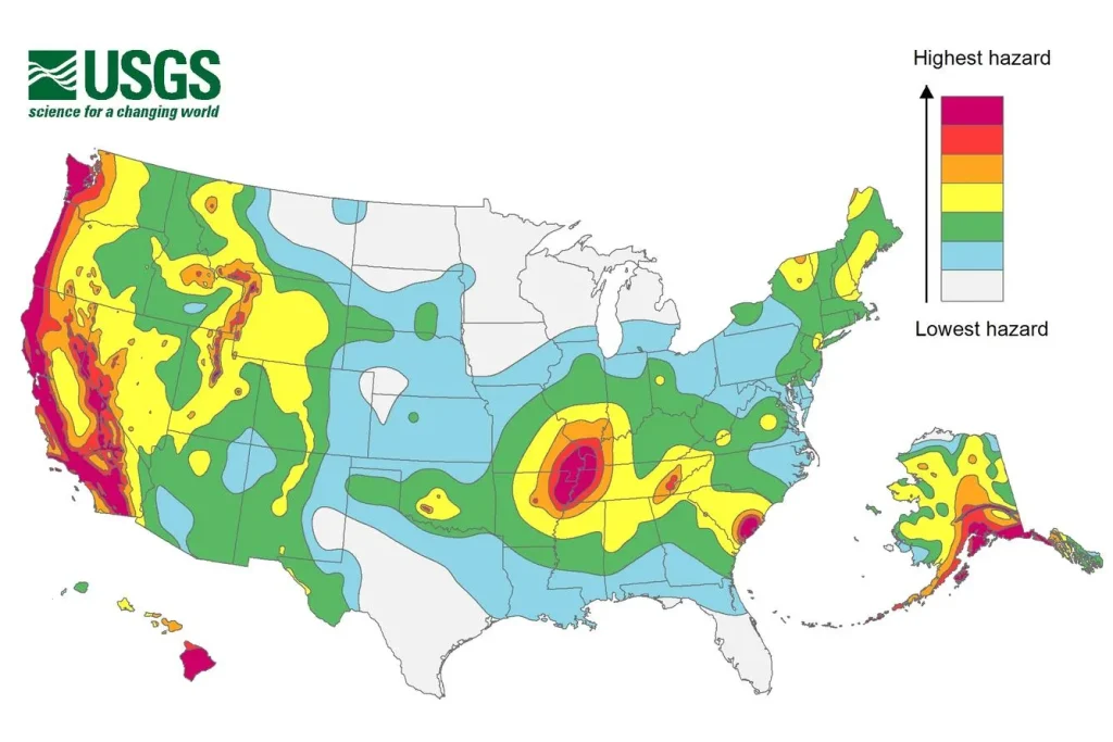 Mapa de peligrosidad sísmica de Estados Unidos elaborado por el USGS