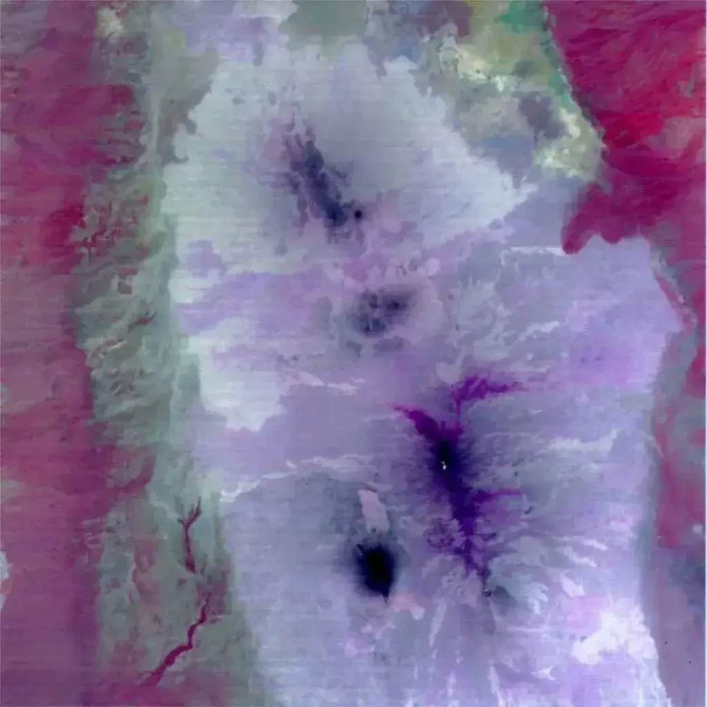 Thermal-infrared ASTER satellite image of Ethiopia's Afar Triangle in the East African Rift, with red, white, and lavender colours showing the chemistry of basaltic lava flows, cinder cones, and silica-rich rocks at the Afar triple junction.