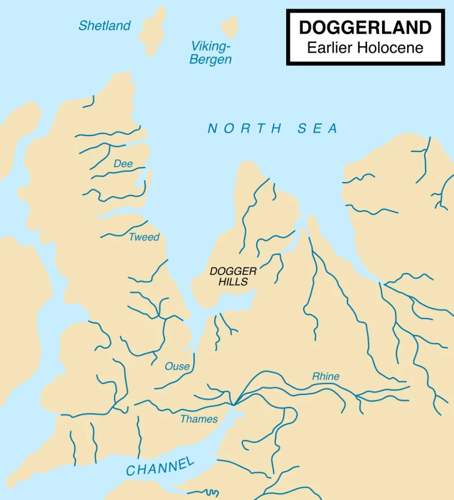Map reconstruction of Doggerland, the lost landmass that once joined Britain to mainland Europe across the southern North Sea