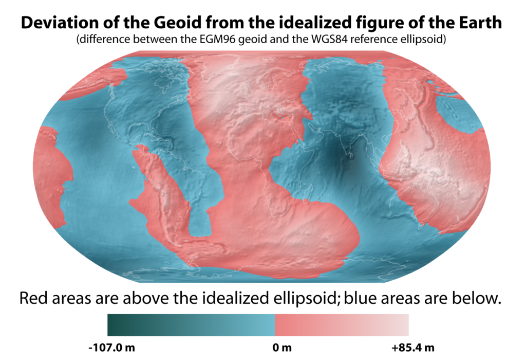 Earth's geoid as modelled from ESA's GOCE mission, showing the Indian Ocean Geoid Low as a deep blue depression south of India.