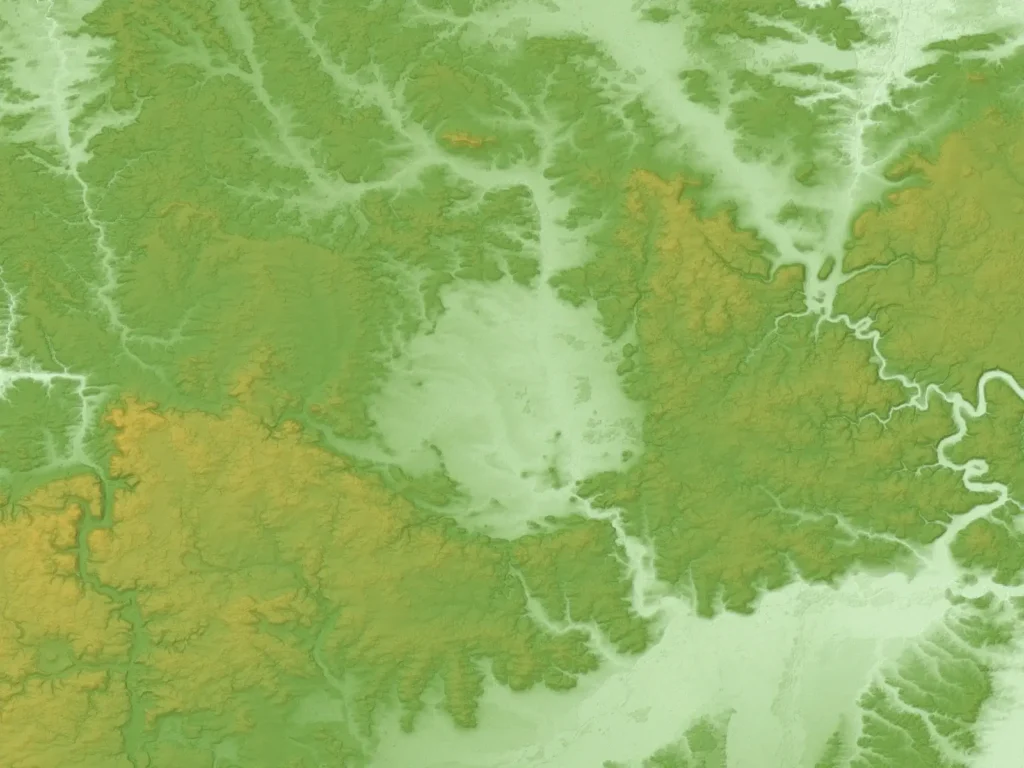 Shuttle Radar Topography Mission relief map of the Nördlinger Ries impact crater in Bavaria, showing the roughly circular 24-kilometre depression in green and yellow terrain