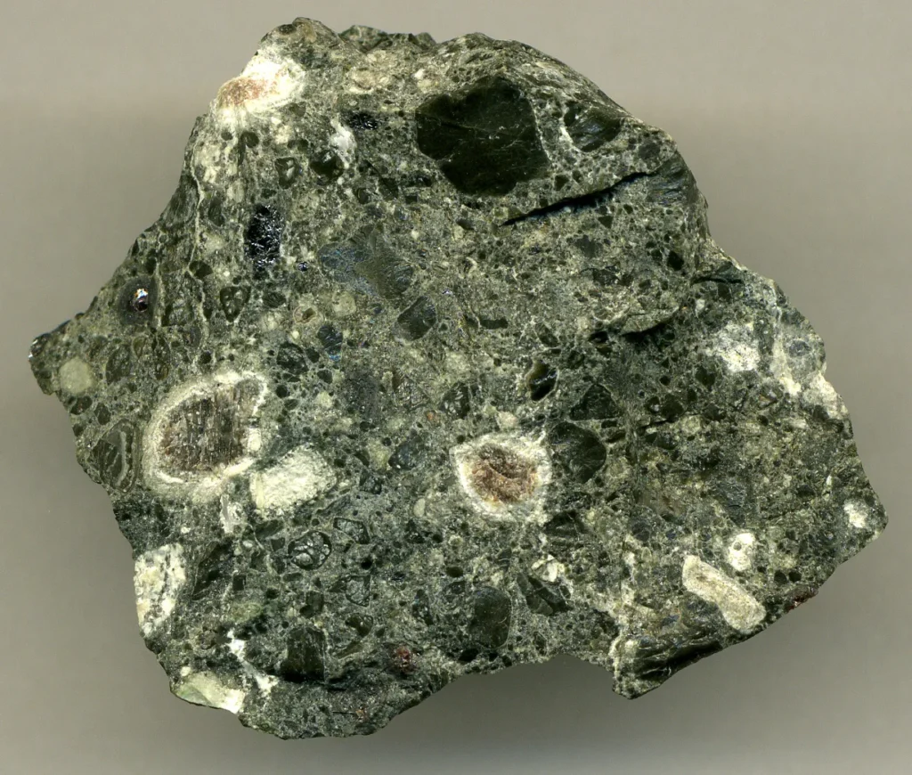 Hand sample of dark kimberlite rock from the Premier Kimberlite Pipe near Cullinan, South Africa