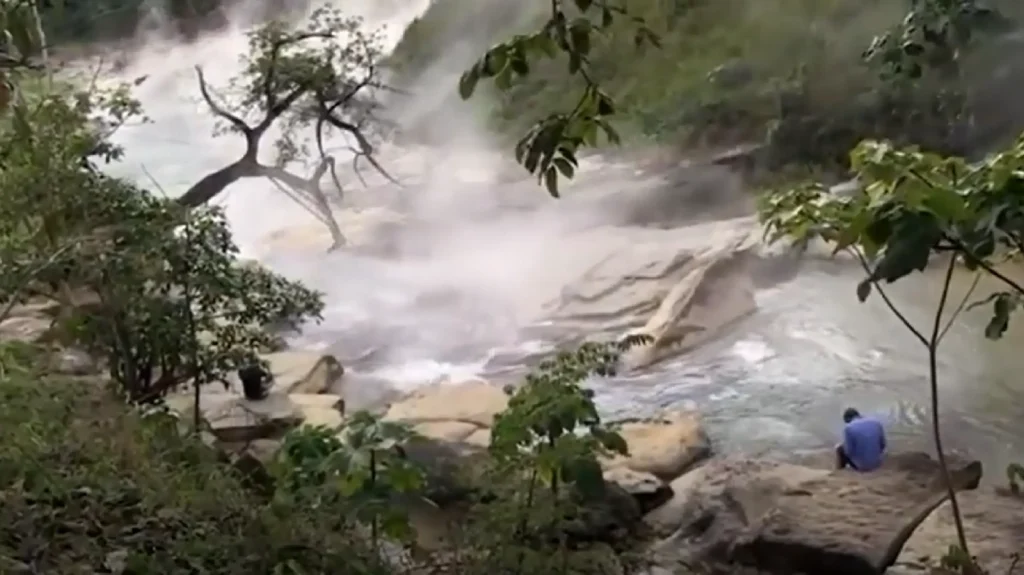 Steam rising from the Shanay-timpishka, the boiling river of the Amazon in Peru