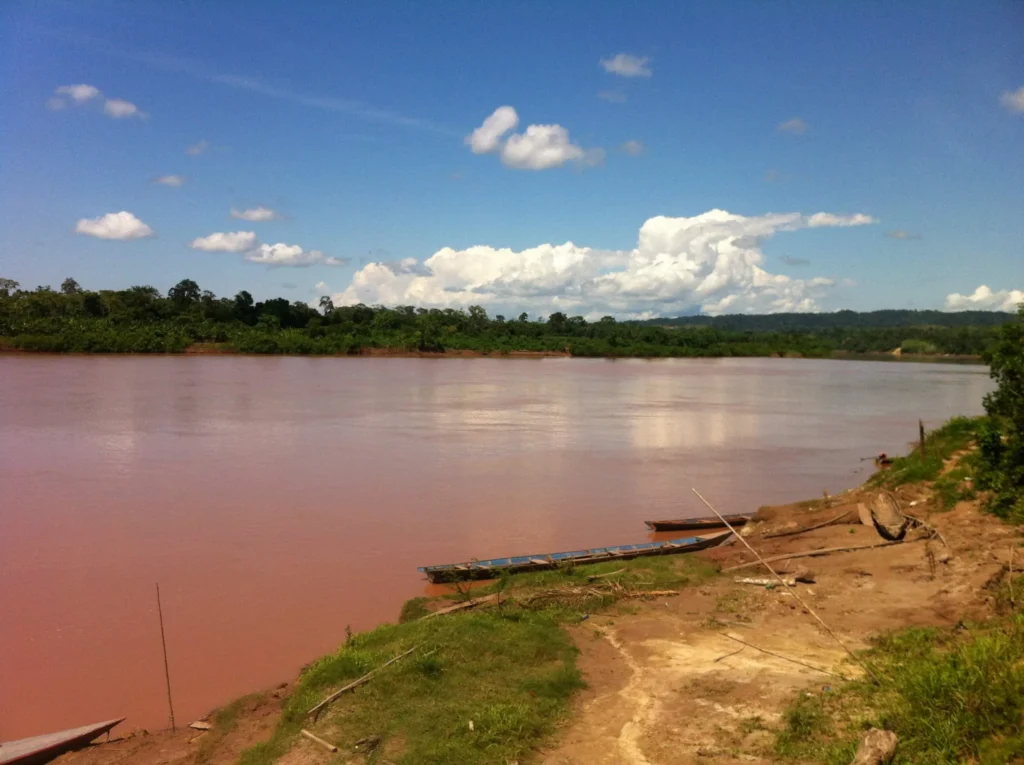 The Pachitea River near Nueva Honoria in the Peruvian Amazon, the river the Boiling River flows into