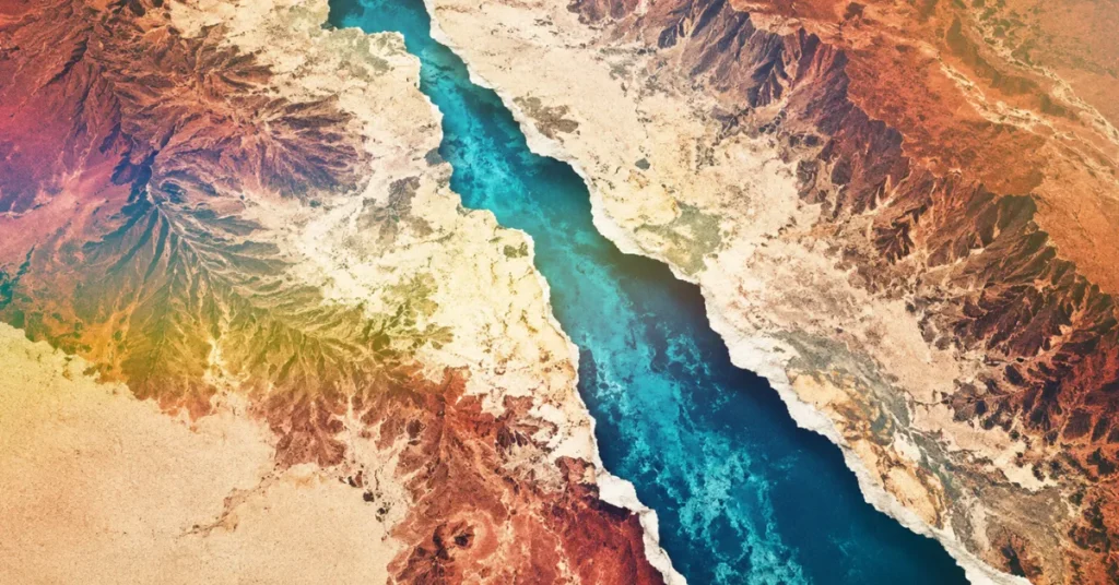 Vista de satélite del mar Rojo entre África y Arabia