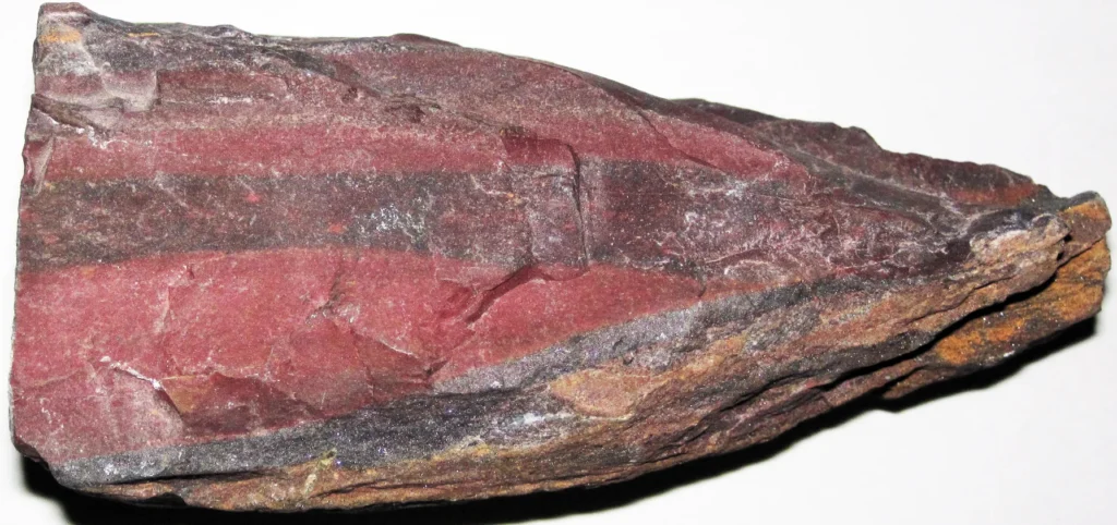 Banded iron formation with alternating red and silver-black layers
