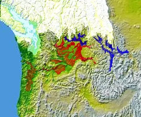 Map showing Glacial Lake Missoula and the Missoula Floods flood path