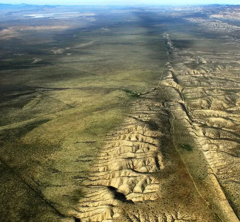 Aerial view of the San Andreas Fault cutting across the Carrizo Plain in California