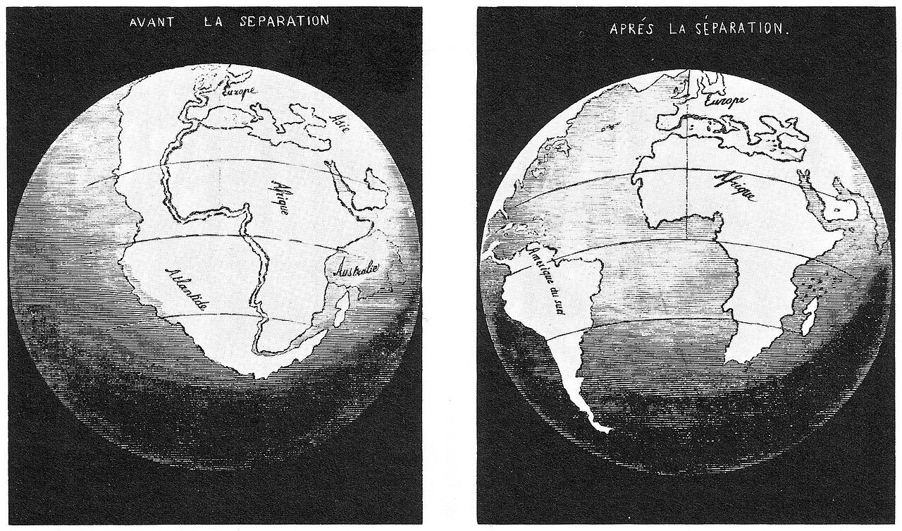 Antonio Snider-Pellegrini's 1858 illustration of the Atlantic closed and opened