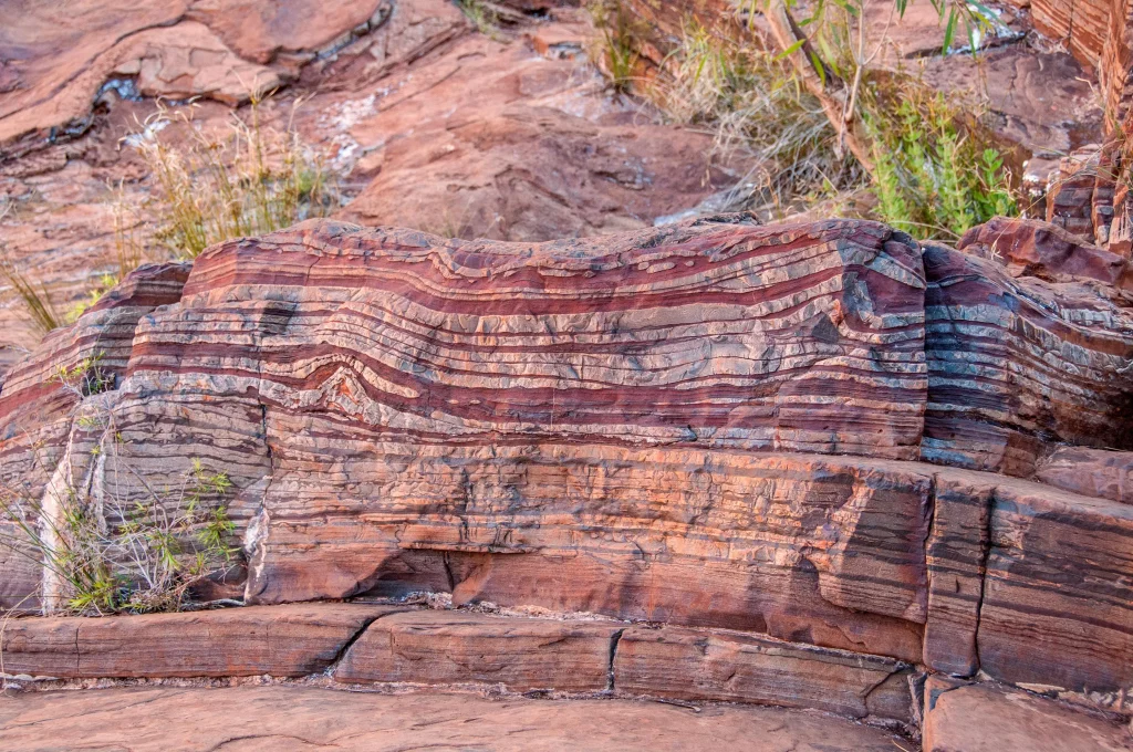 Red and grey banded iron formation exposed at Dales Gorge in Western Australia