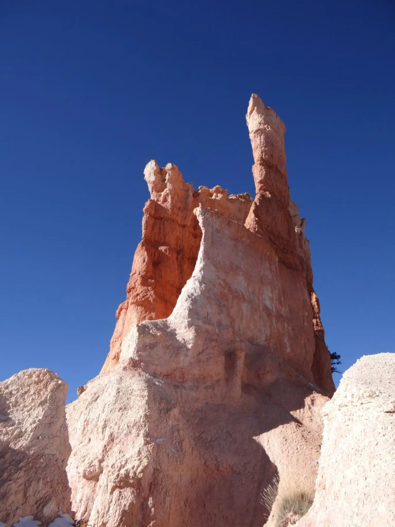 Orange and cream coloured hoodoo rock pillars along the Queen's Garden Trail in Bryce Canyon National Park, Utah