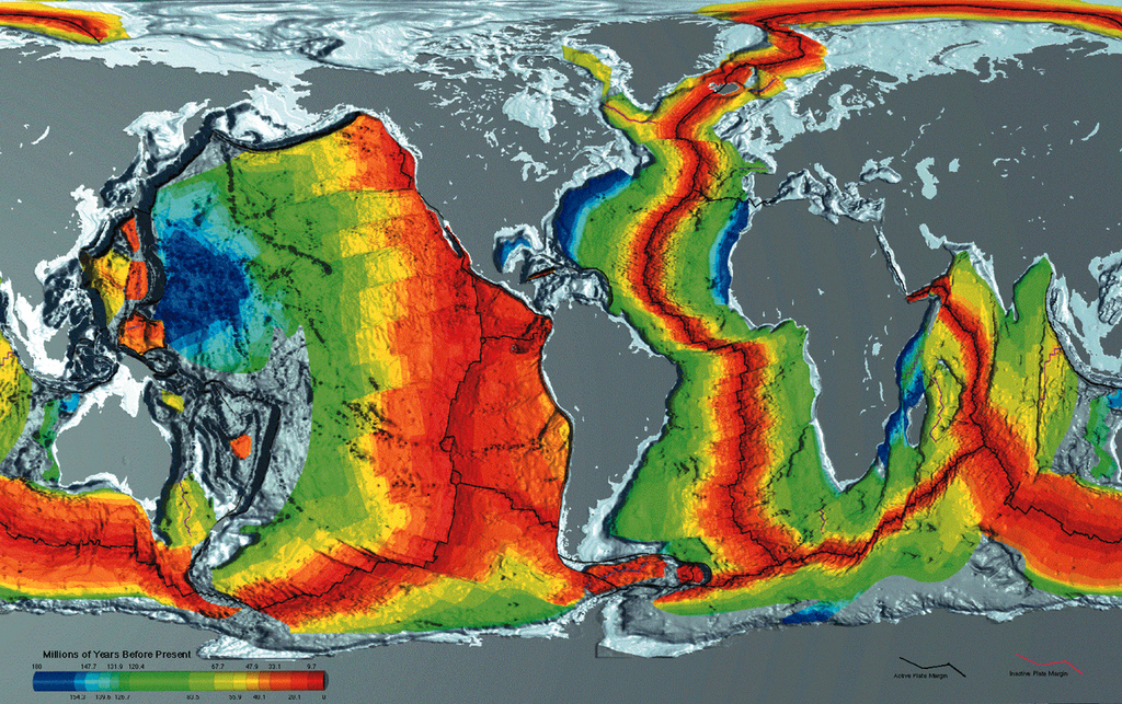 Global map of the age of the oceanic crust