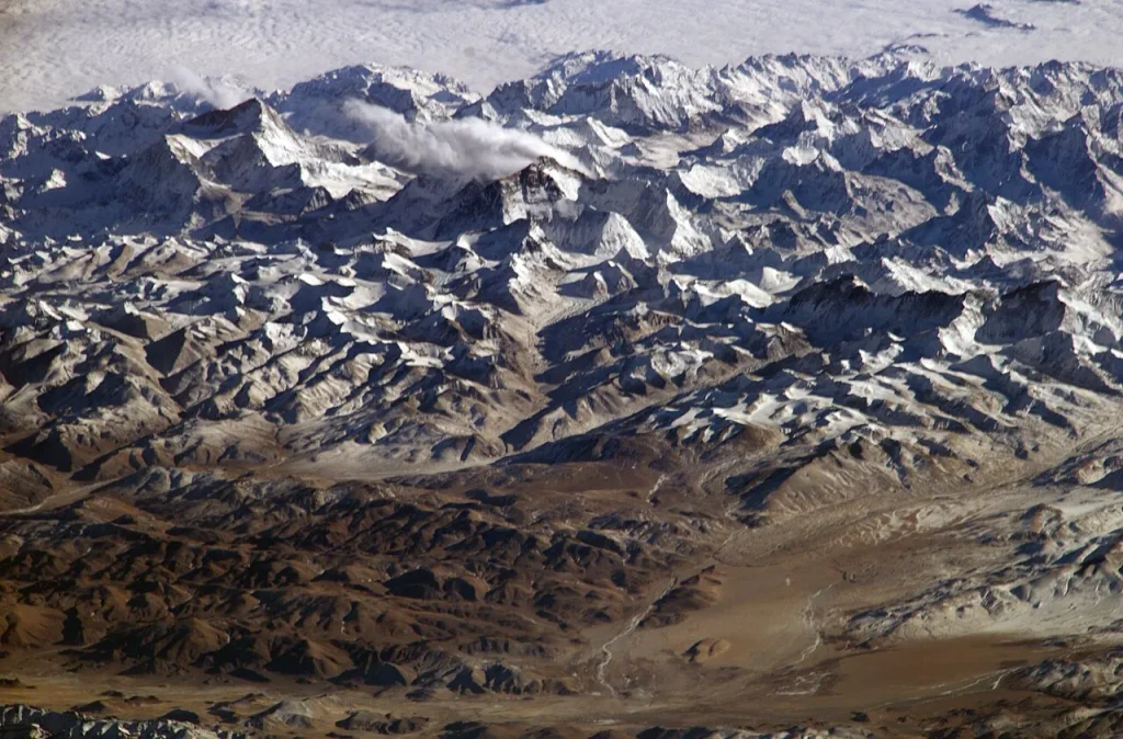 The Himalayas with Everest and Makalu seen from the International Space Station