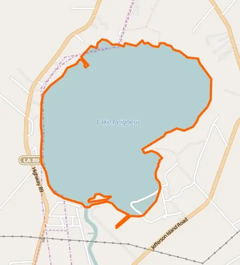 Locator map of Lake Peigneur in Iberia Parish, Louisiana, showing the Delcambre Canal running south to Vermilion Bay