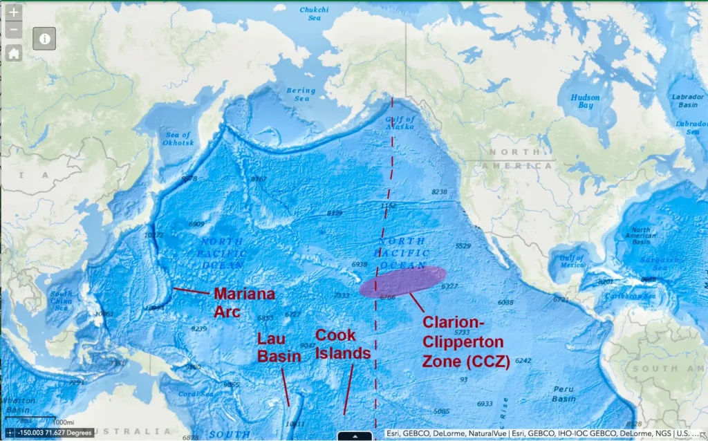 Map of the Clarion-Clipperton Zone in the central Pacific Ocean