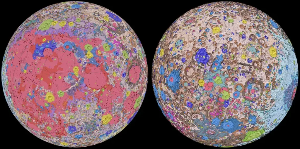 Unified Geologic Map of the Moon by the USGS, used to build the lunar geologic time scale