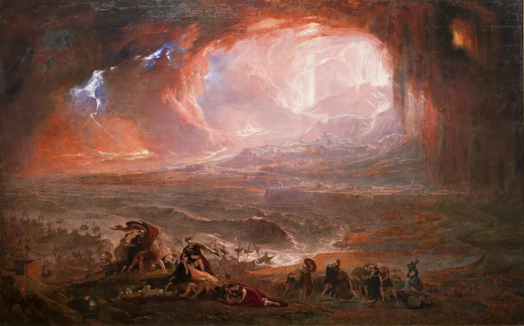 John Martin's 1822 painting The Destruction of Pompeii and Herculaneum showing the towns engulfed in fire and darkness