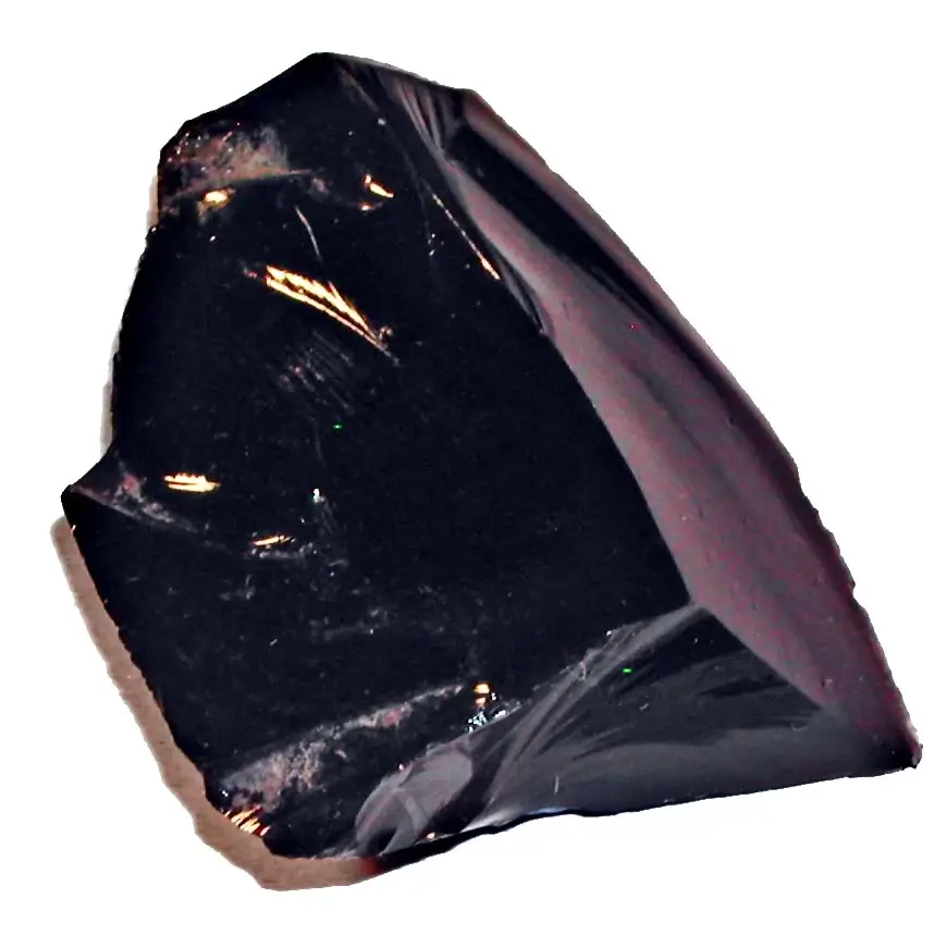 Black obsidian specimen with a glassy conchoidal fracture surface