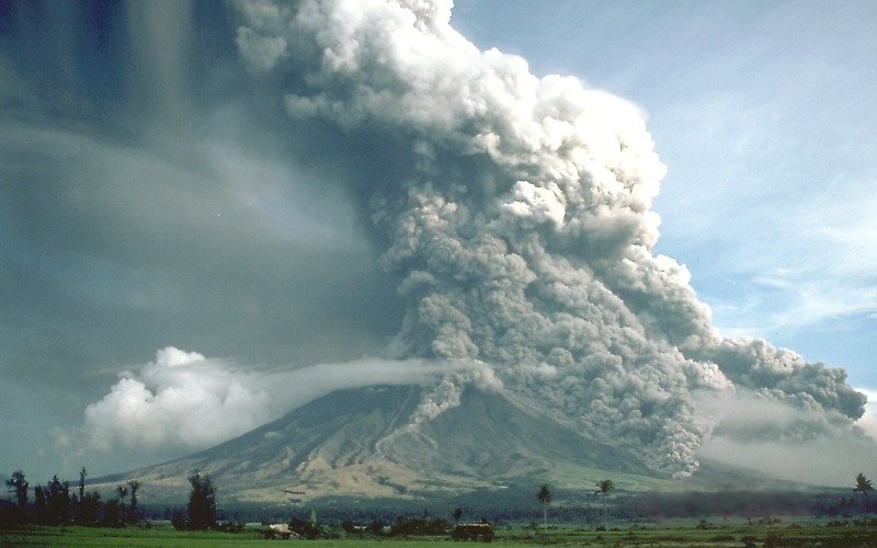Pyroclastic flows descending the flank of Mayon Volcano in the Philippines in 1984