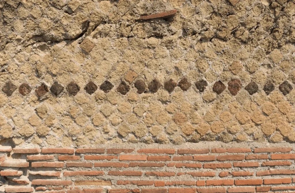 Well-preserved ancient Roman wall with brickwork at Herculaneum