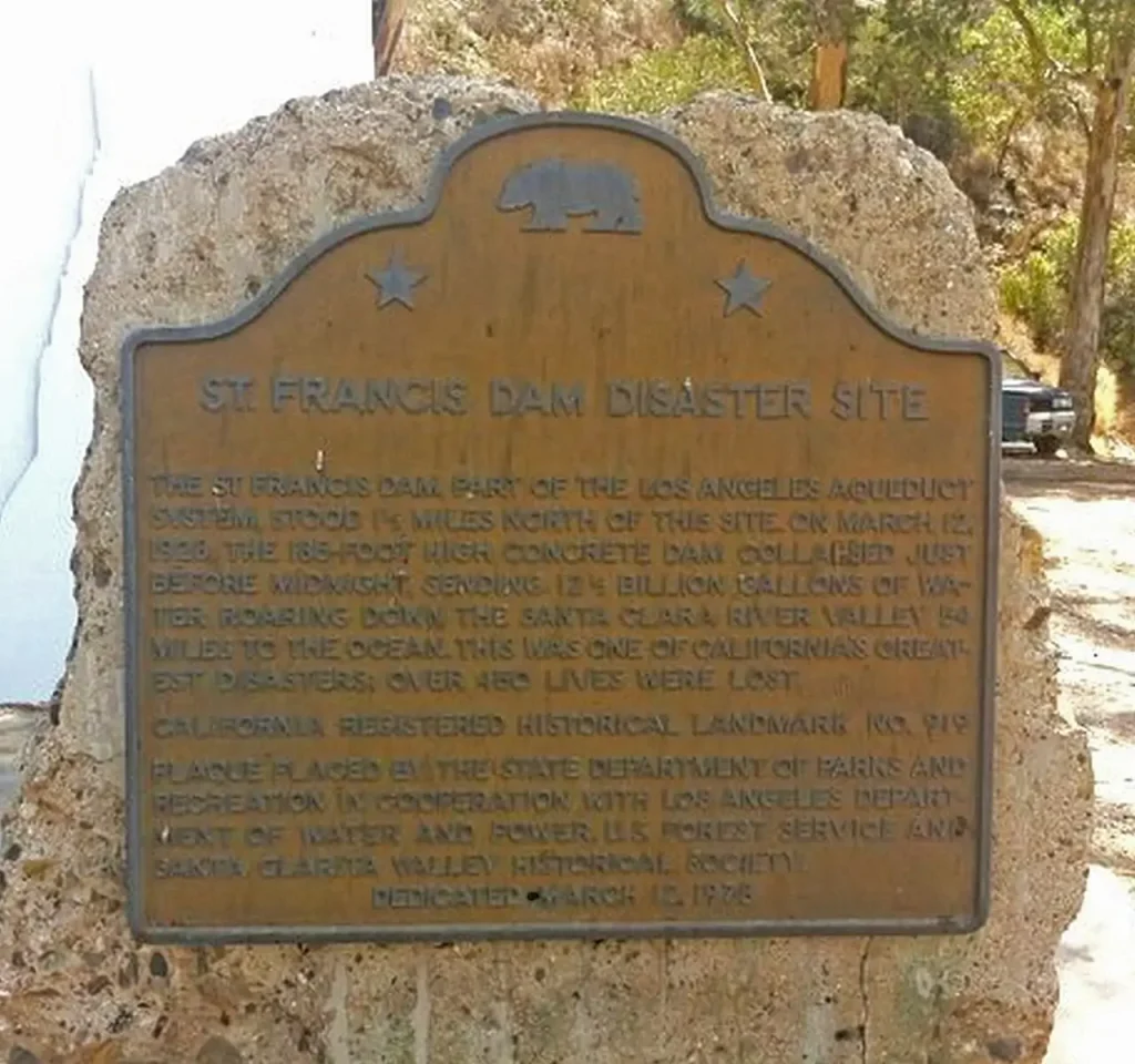 Bronze historical marker plaque for the St. Francis Dam Disaster Site, California Historical Landmark No. 919